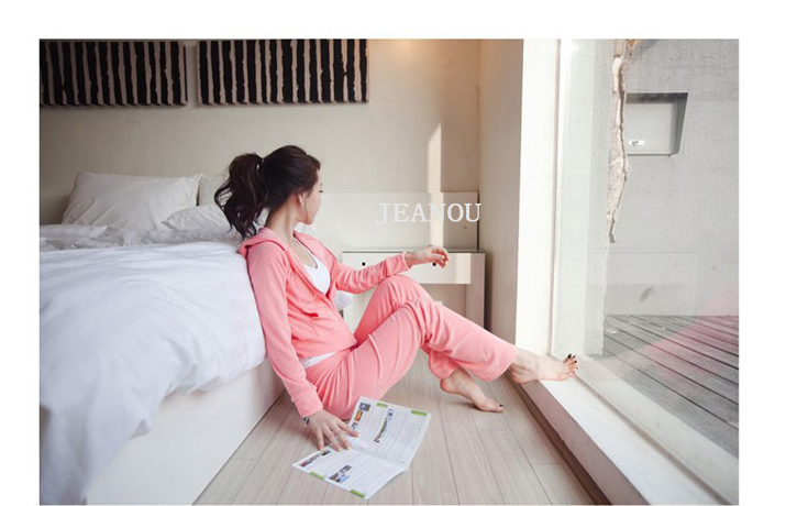 
                                        jeanou女装卫衣套装女秋冬休闲运动服长袖女士长裤时尚外套少女爬山瑜伽天鹅绒新款两件套 粉红色 M                