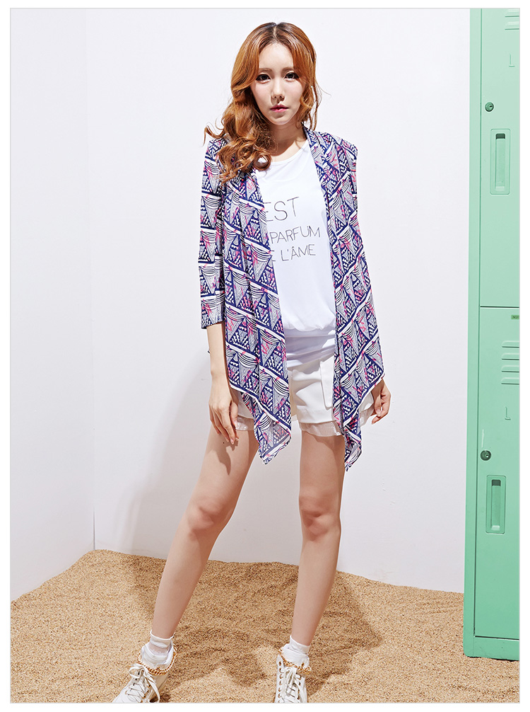 touch夏季长袖开衫外套雪纺衫遮阳防晒薄款花纹印花百搭女款 蓝色 xs