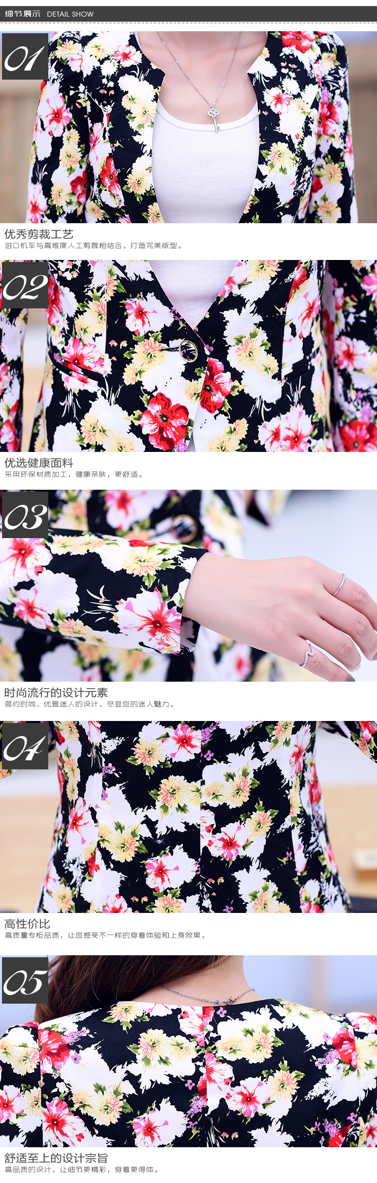 芊羽伊城2015秋装新款韩版休闲百搭修身印花小西装女外套 黄色 XXL