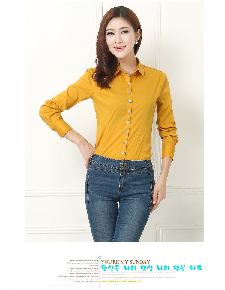 职业阿玛施特价女装旗舰店专柜正品2015夏季新款OL衬衫长袖翻领上班族女装修身韩版衬衣白领 黄色 3码/M 重110