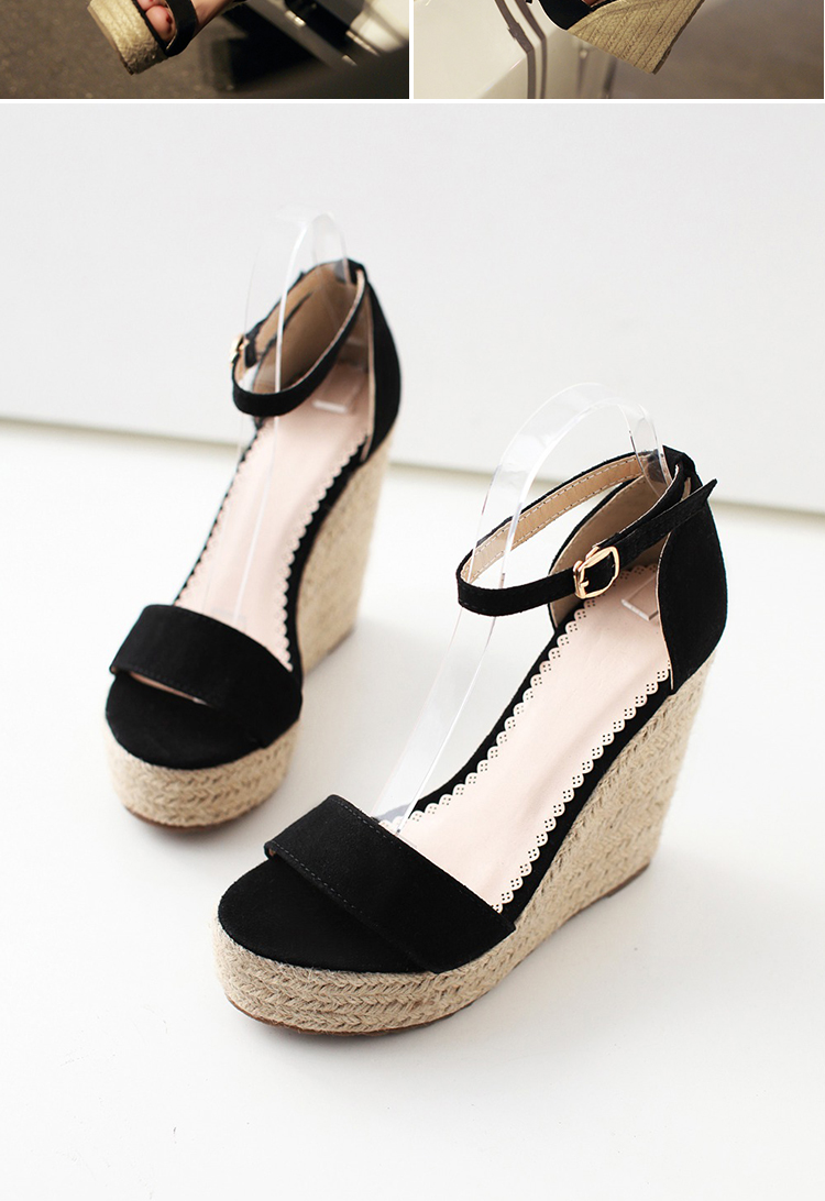 帛屐坡跟凉鞋女夏新款时尚舒适休闲女鞋防水台松糕厚底休闲草编高跟