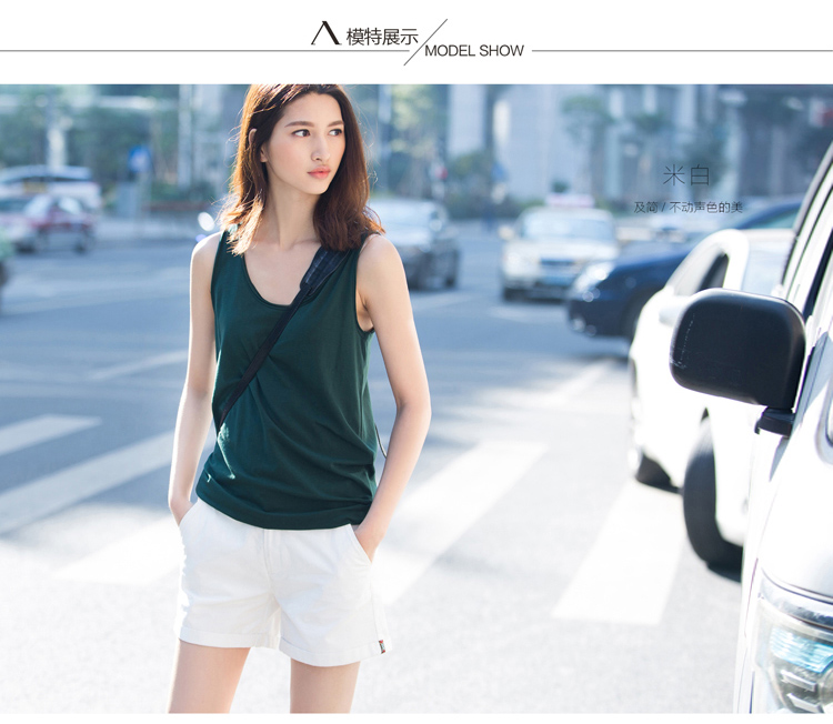 Amii【极简主义】夏新品帅气织带装饰折边纯棉大码休闲短裤女11540395 米白 S