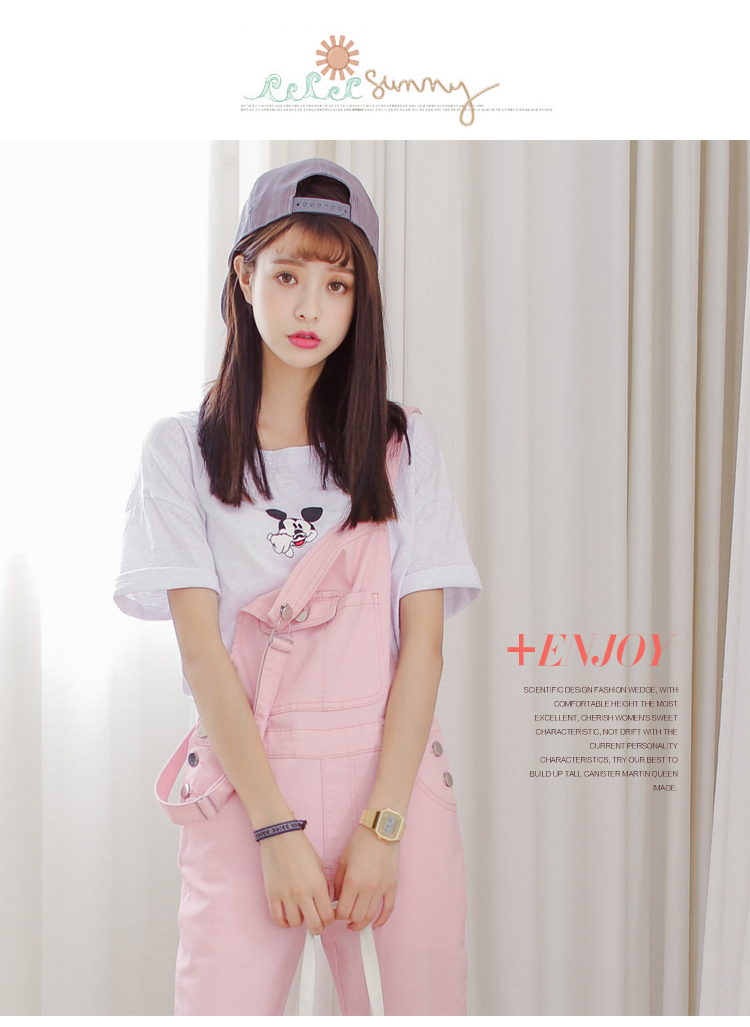 
                                        弥黛诗 背带裤女2018夏季新款学院风休闲弹力牛仔裤长裤女 粉红色 S【建议76-92斤】                