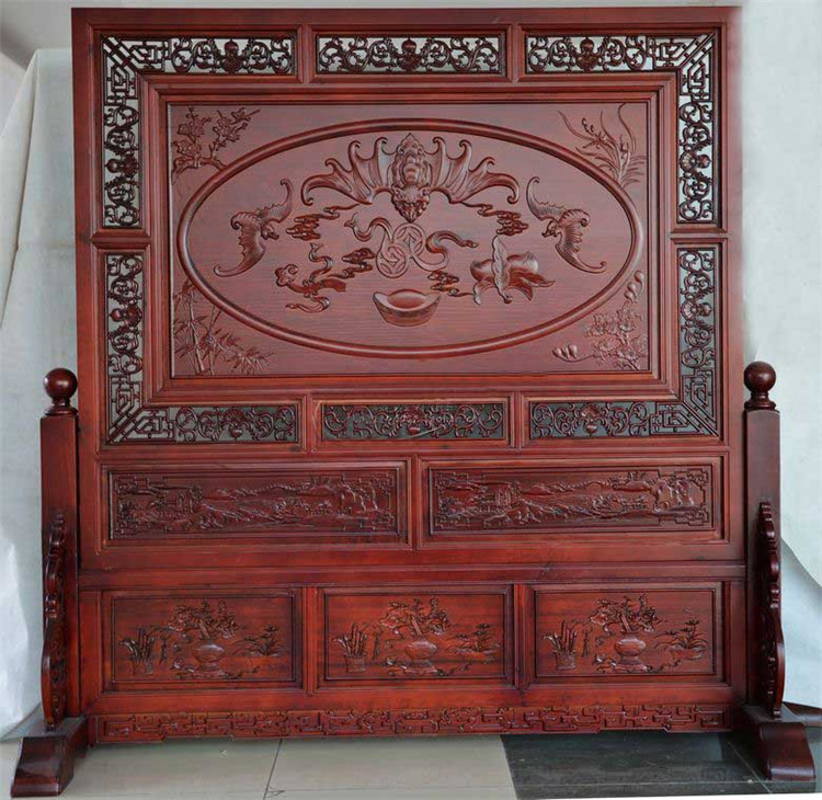 
                                        东阳木雕 年年有余 开业乔迁搬家礼品 落地屏 屏风 插屏 座屏 实木客厅玄关隔断                