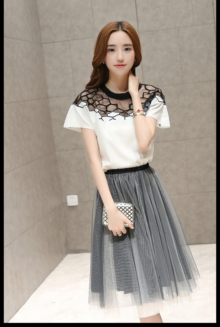朵以天使2015夏季新款绣花打底衫搭配网纱裙女装套装连衣裙ale8020dy