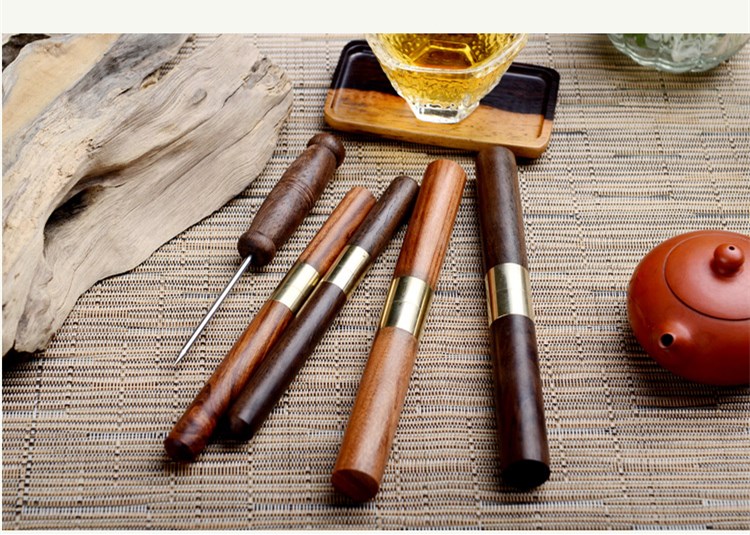 黑檀木花梨木红木 茶针普洱茶锥 茶刀 茶道配件精钢撬茶 小号黑檀木扁