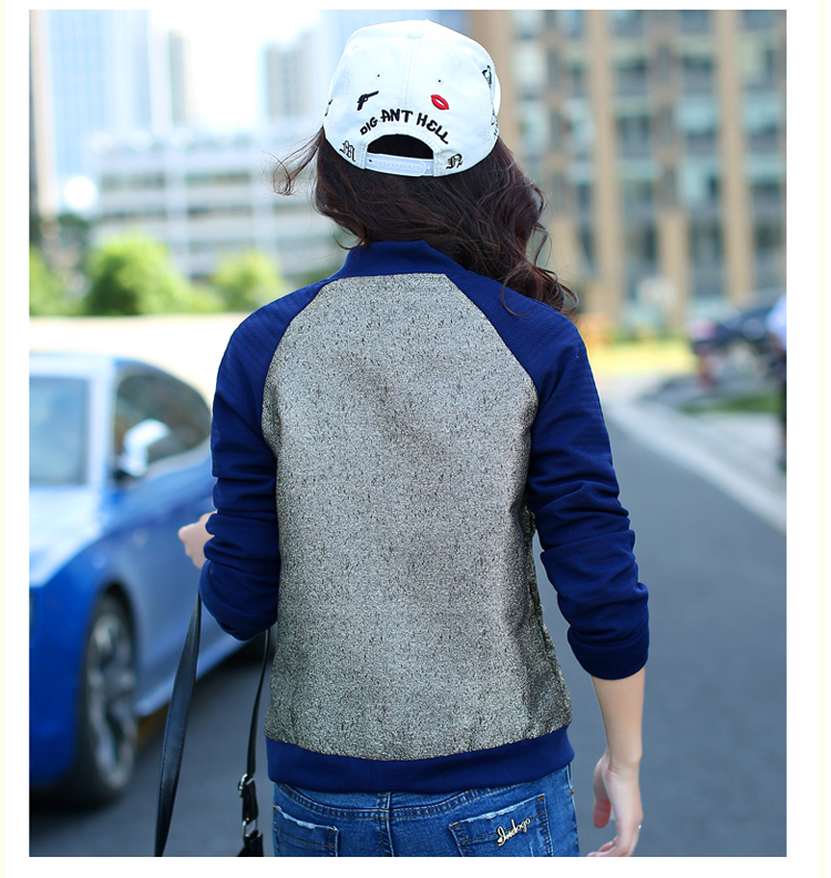 7紫衣都2015秋季新款女欧美国王立领刺绣百搭拼接学院棒球服外套y1870 金色 S