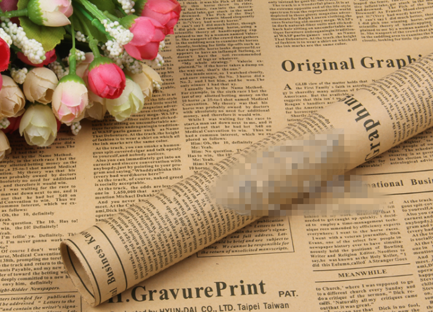 牛皮纸包装纸礼物墙纸包书纸书皮张复古包书皮的英文报纸 小熊(10张)