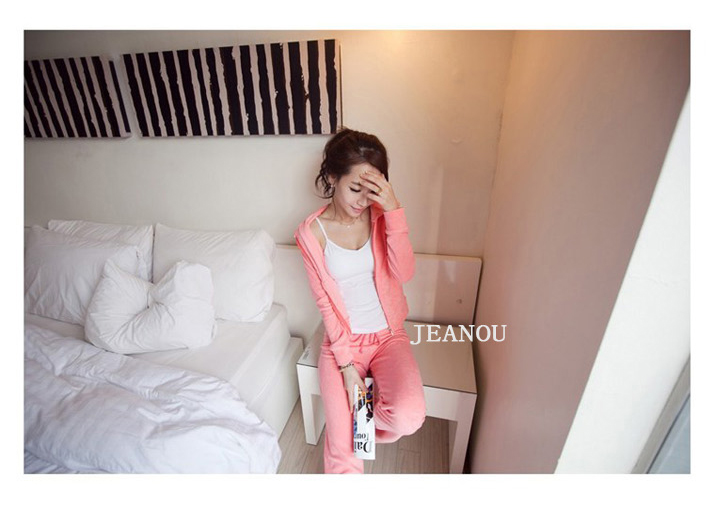 
                                        jeanou女装卫衣套装女秋冬休闲运动服长袖女士长裤时尚外套少女爬山瑜伽天鹅绒新款两件套 粉红色 M                