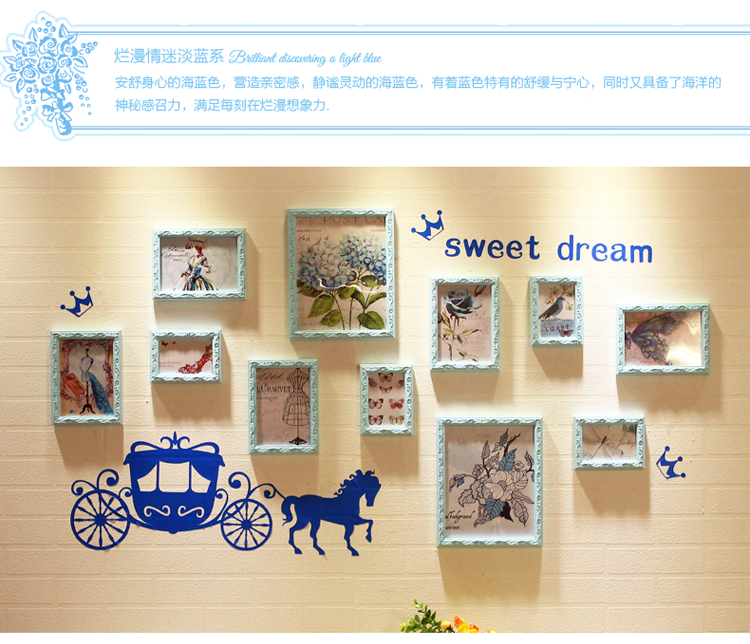 
                                        森图亚（Simple Art） 照片墙相框组合儿童房卧室相框墙欧式实木相片墙创意挂墙 粉红色相框+玫红墙贴                