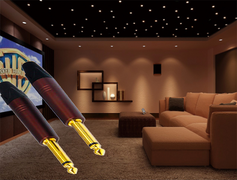 名贸65mm焊接头音频线大二芯纯铜音箱线插头弯头手机电脑接功放音箱