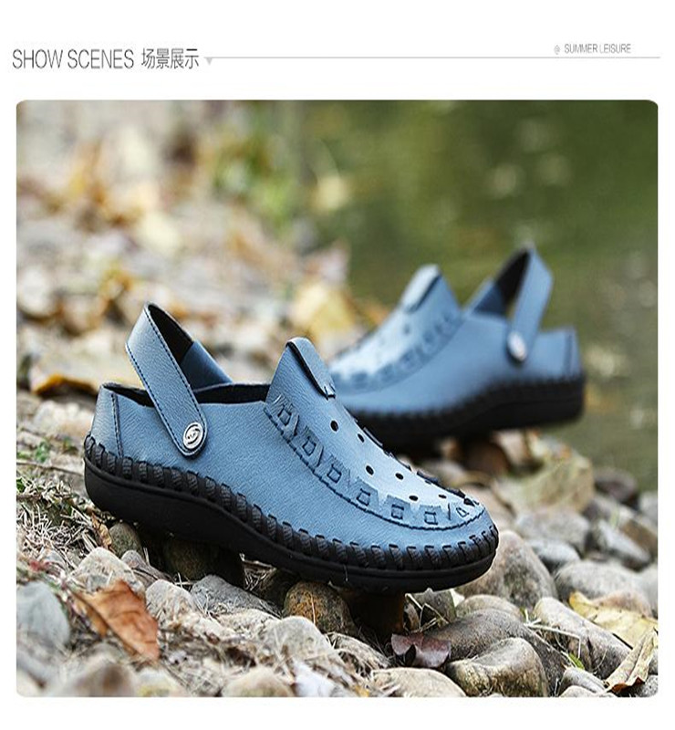 夏季新款真皮男凉鞋男士透气沙滩鞋日常休闲男式凉拖鞋包头洞洞鞋子 l