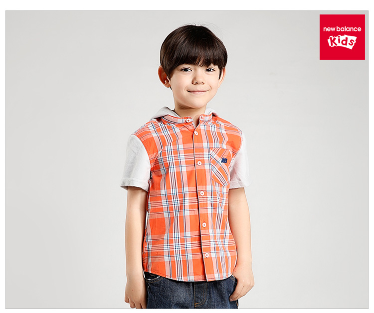 新百伦 new balance男童夏装衬衫 2016新款童装短袖休闲衬衣 橙色 120