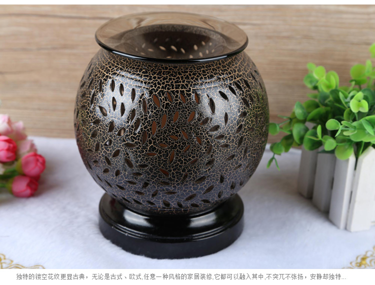
                                        芳夕   复古陶瓷插电香薰灯仿古花纹精油灯香薰炉香薰机熏香台灯 仿古方底紫色                