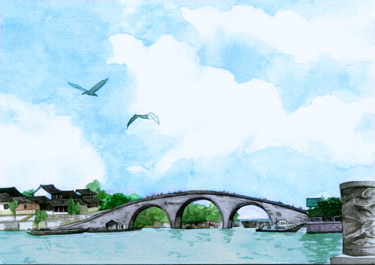 无锡古运河简笔画图片