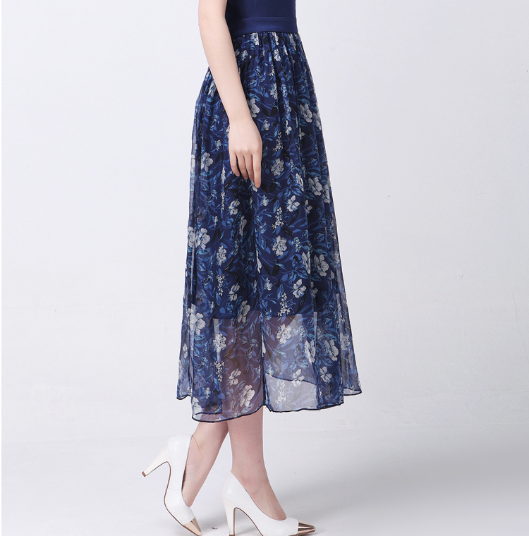 布石 春夏真丝连衣裙女装桑蚕丝长裙子 蓝色 xl