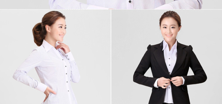 伯曼 2015新款春秋装女士白领长袖衬衫韩版职业工作服衬衣大码工装 蓝色斜纹V领 37