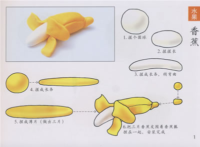 配色 塑形 水果  香蕉  苹果  梨   柿子  石榴  桃子  橘子  菠萝