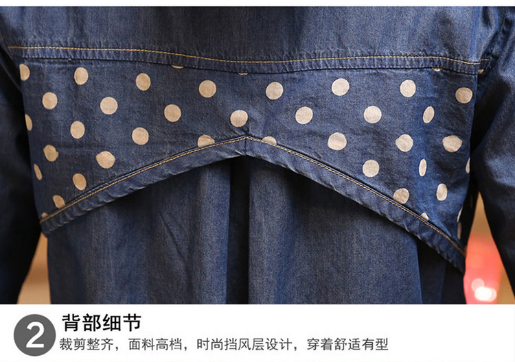 木瑾惠新款女装潮 韩版圆点后背腰带修身中长款牛仔衬衫女衬衣1527 蓝色 XL/170(92A)