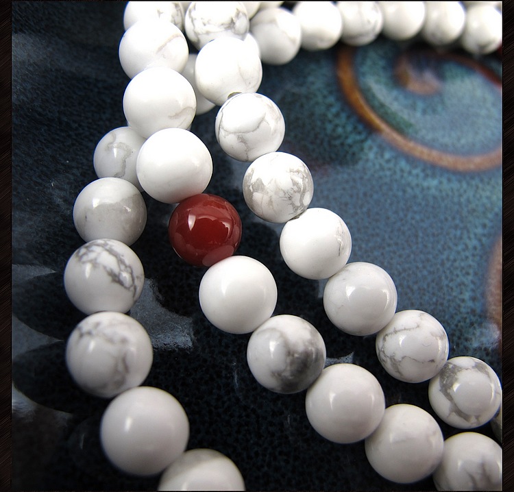 唐玛6mm108颗天然白松石佛珠手链男女项链念珠