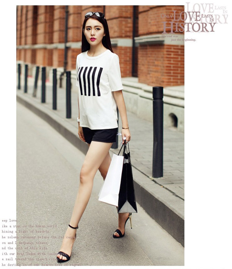 梦语2015夏大码女装短袖白色T恤短裤休闲套装女上下两件套 550 图片色 S