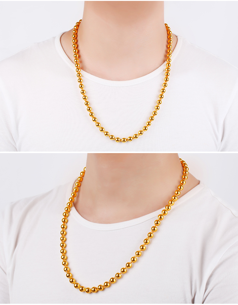 黄金项链情侣款 9999足金亮面圆珠项链gn077d 约50克 - 黄金项链