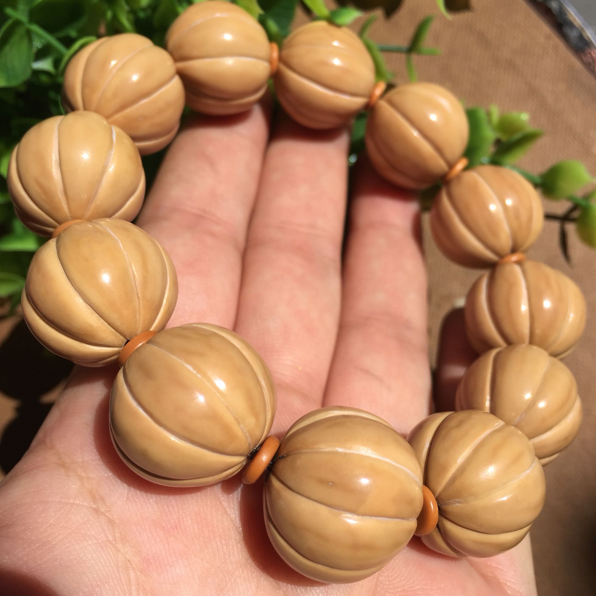 晶宇祥 美国猴头核桃手串佛珠光珠南瓜珠雕刻 21mm