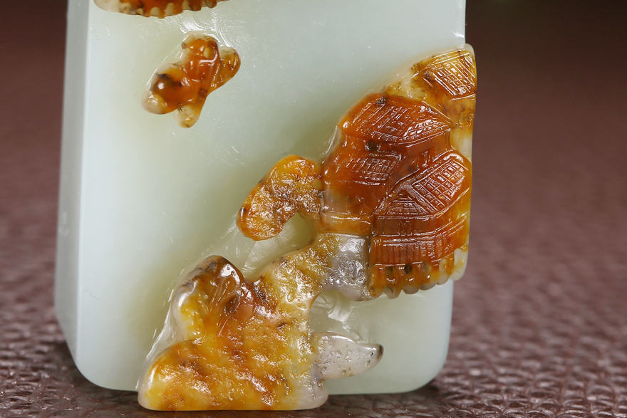 和田玉枣红皮印章 山水 76克 王石玉铺