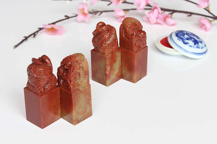 瑶石 天然印章石石头精雕龙凤对章情侣章印章 七夕情人礼物礼品定制