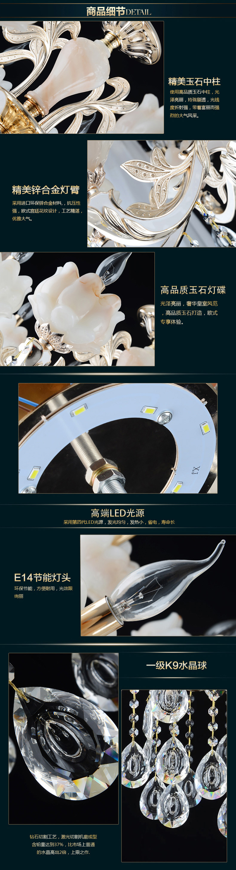 耀力欧式水晶吊灯客厅灯现代简欧蜡烛水晶灯酒店别墅吊灯灯具灯饰 单头配出口级水晶 白光灯泡