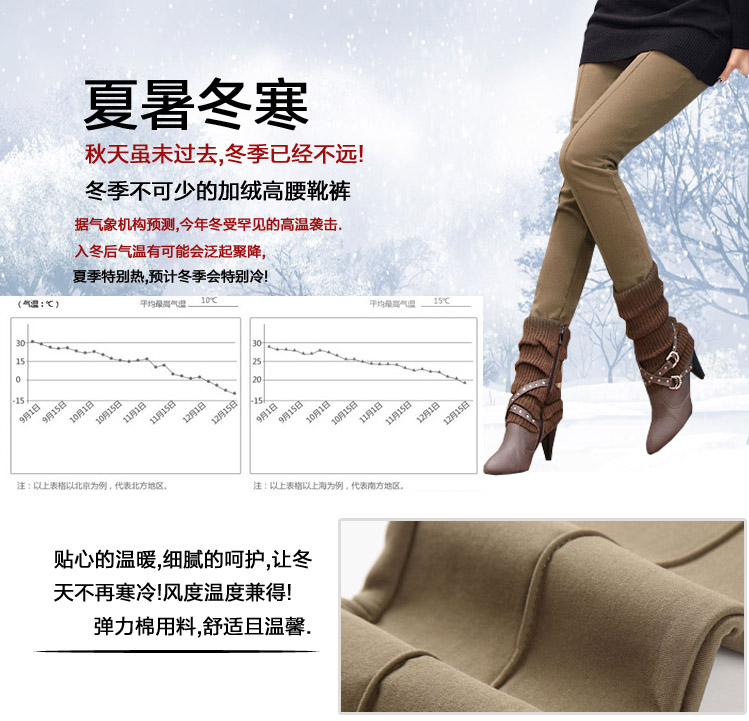 
                                        简浅 S-5XL加绒高腰打底裤女春外穿大码加厚小脚铅笔裤女保暖靴裤1099 深卡其色 XXL 140斤                