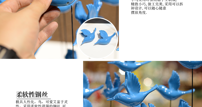 
                                        艺贝子室内装饰品树脂工艺品家居摆件现代客厅家居摆设书房群鸟装饰软装摆饰 蓝色群鸟大号                