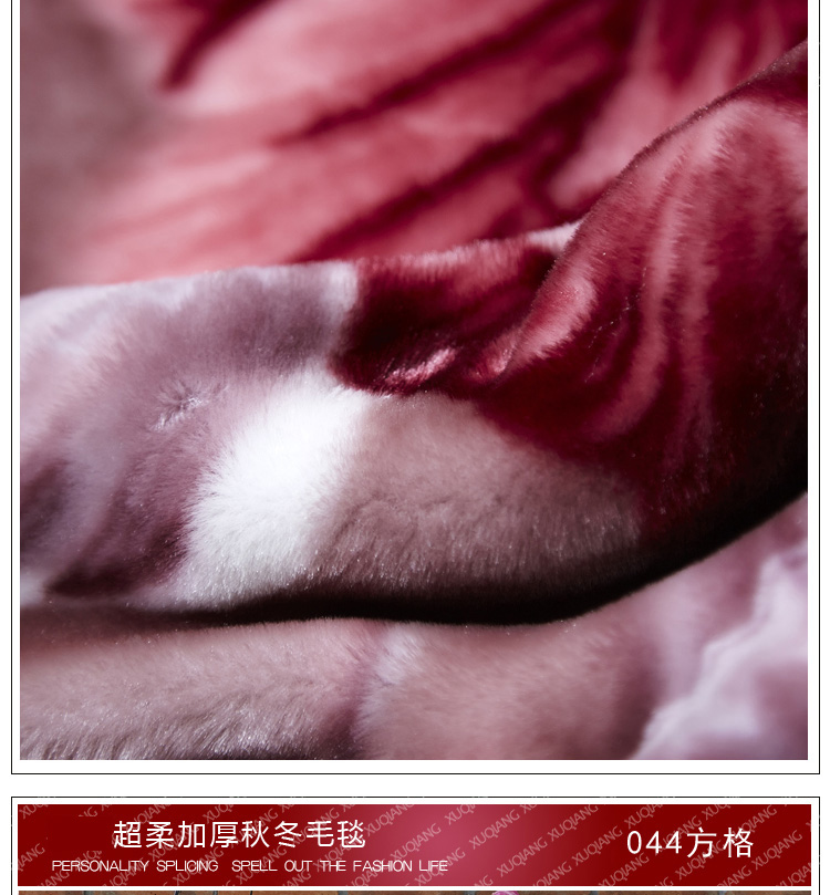 
                                        旭蔷家纺 床上用品 秋冬厚毯子加厚毛毯双人盖毯 超柔拉舍尔冬厚毯 长毛-650紫红 200*240                