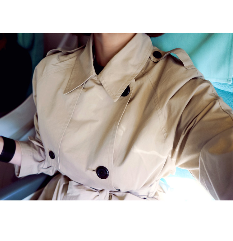 MRSOS 中长款风衣外套女款春秋韩国代购2015新款秋冬装修身双排扣学院风 卡其色 L