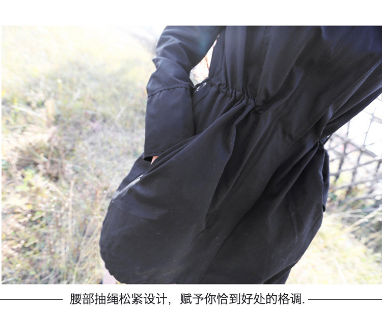 
                                        炫妮彩 韩版2018春秋款女装女士风衣外套女中长款 黑色 L                