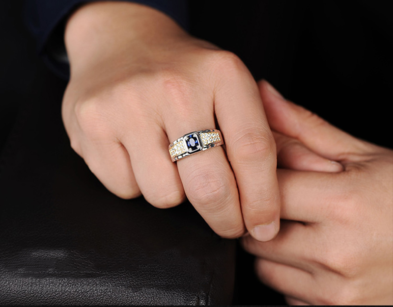 玫之尔天然蓝宝石时尚戒指男款 22号