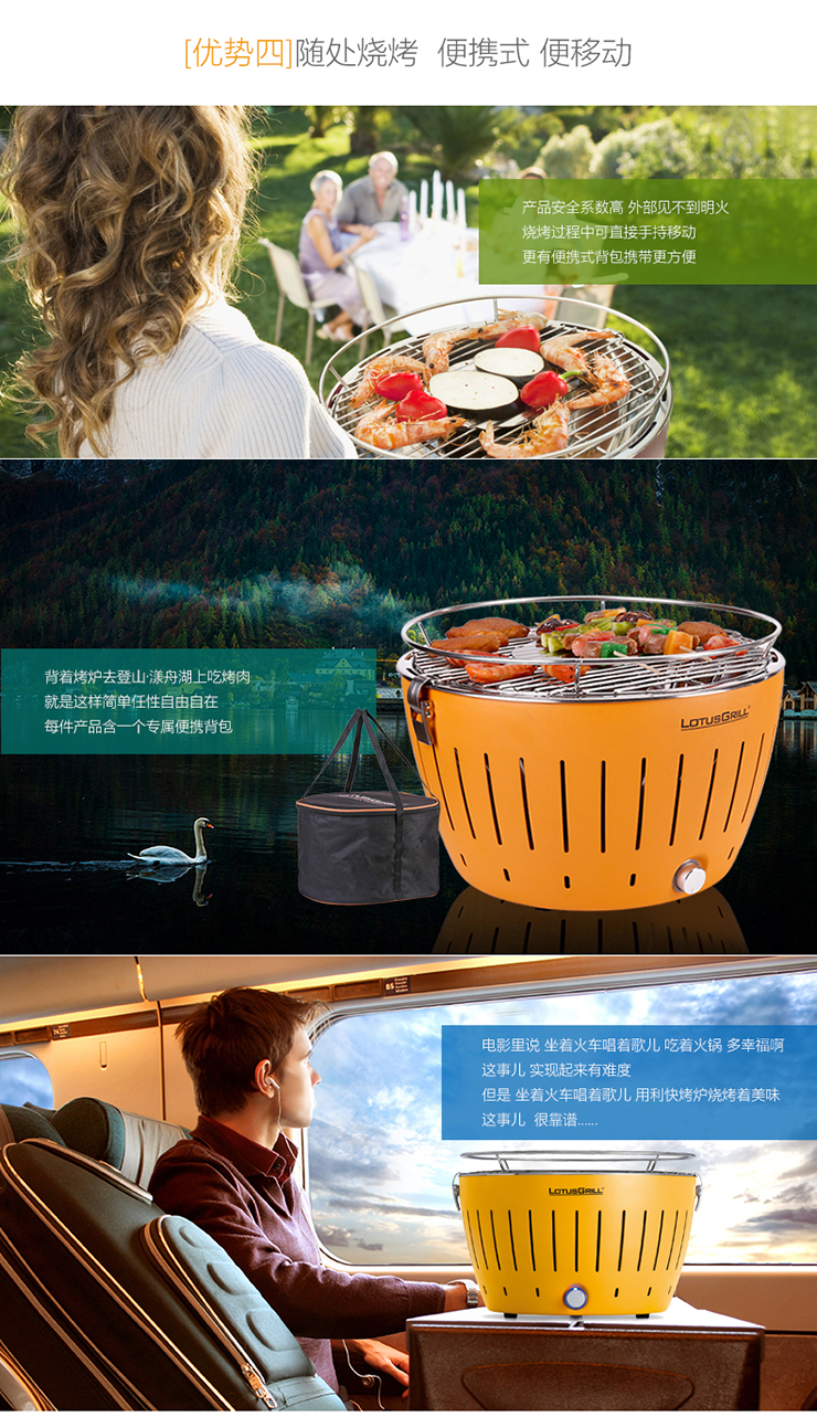 
                                        利快 LotusGrill德国进口家用便携式烤炉盘户外不锈钢烤肉架烧烤炉可调温度 绿色                
