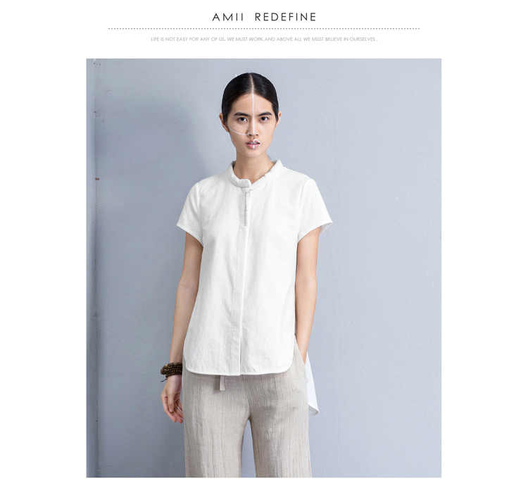 AMIIREDEFINE2015秋新品立领绣花前短后长纯棉大码衬衫女61570860 砖红 XL