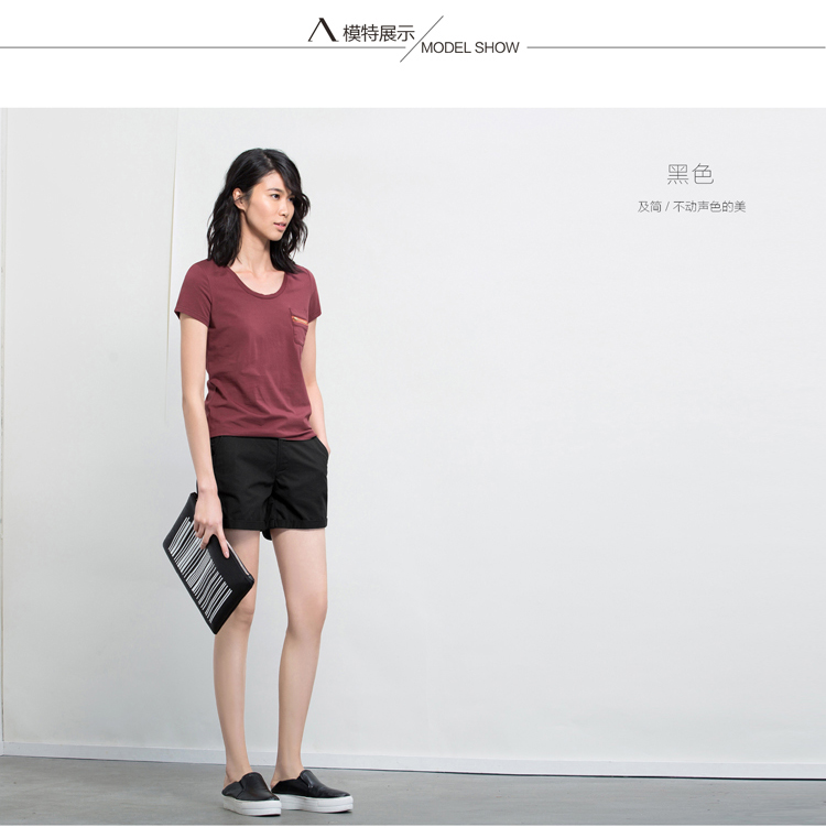 Amii【极简主义】夏新品帅气织带装饰折边纯棉大码休闲短裤女11540395 米白 S