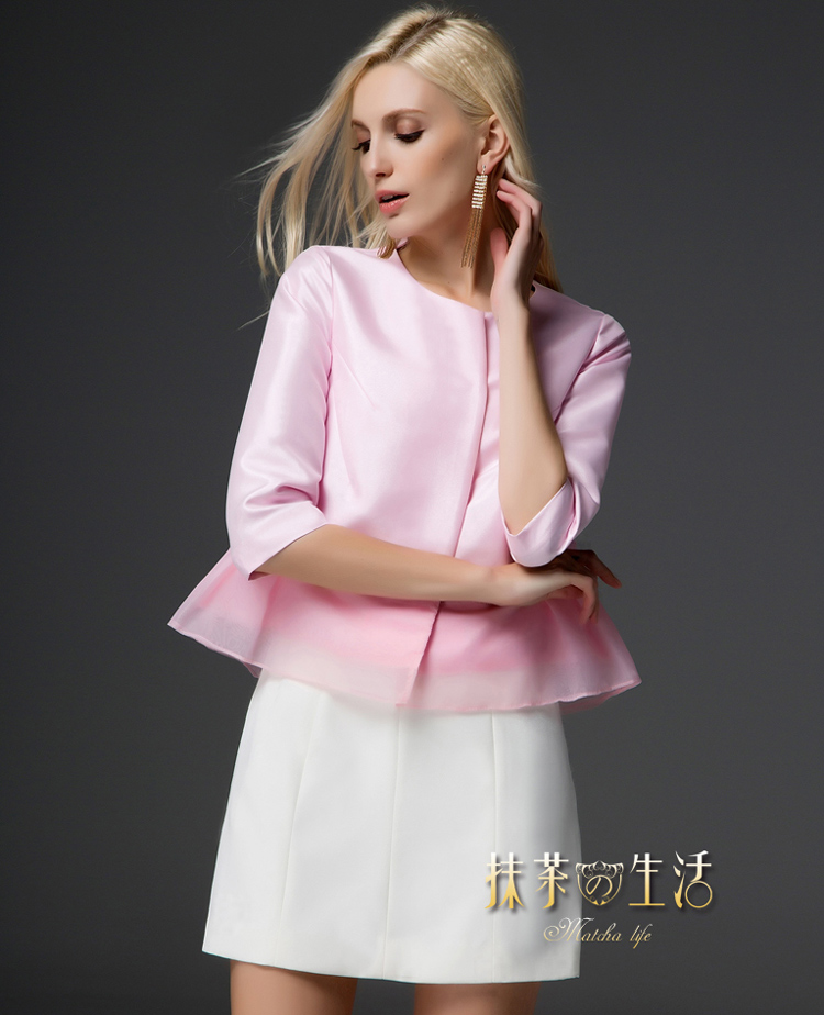 抹茶生活春装新款女装 韩版女式小香风长袖薄风衣女外套 粉色九分袖 M(现货)
