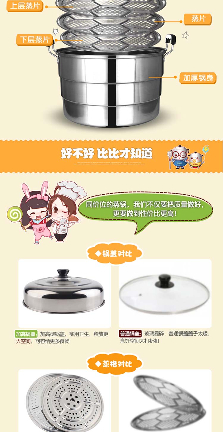 美家厨帮 40cm加厚不锈钢蒸锅3层超大号三层蒸锅特大码节能多层蒸锅商用 饭店大尺寸锅