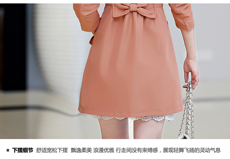 翠美 2015秋季韩版新款中长外套修身女士风衣显瘦型流行时尚通勤气质上衣潮 豆绿 M