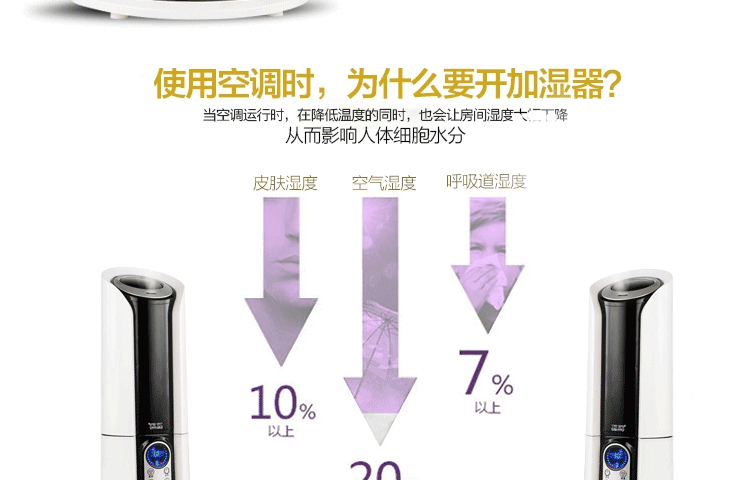 负离子家用静音5L容量空气空调加湿器 办公室迷你香薰加湿器 机械银色 经典旋钮