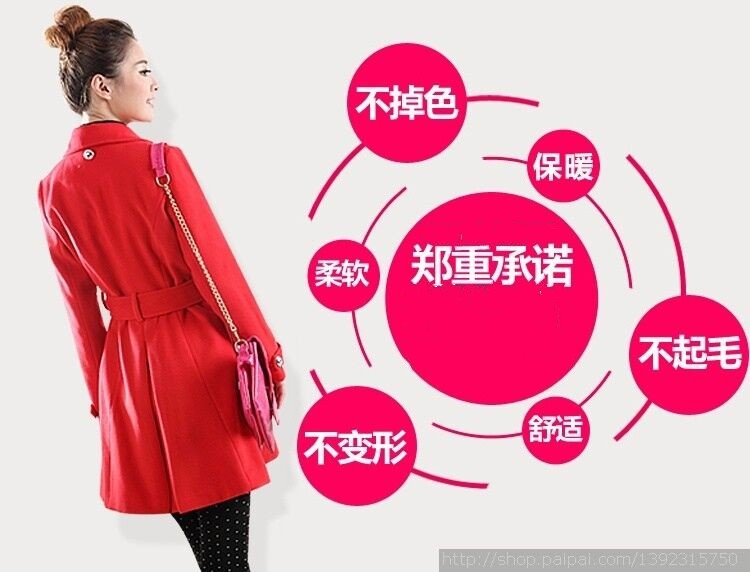 恋在七夕冬装冬季韩版 大码女装 时尚显瘦 斗篷外套 中长款 毛呢披肩双排扣大衣女 红色夹棉加厚款 S适合90-98斤左右人