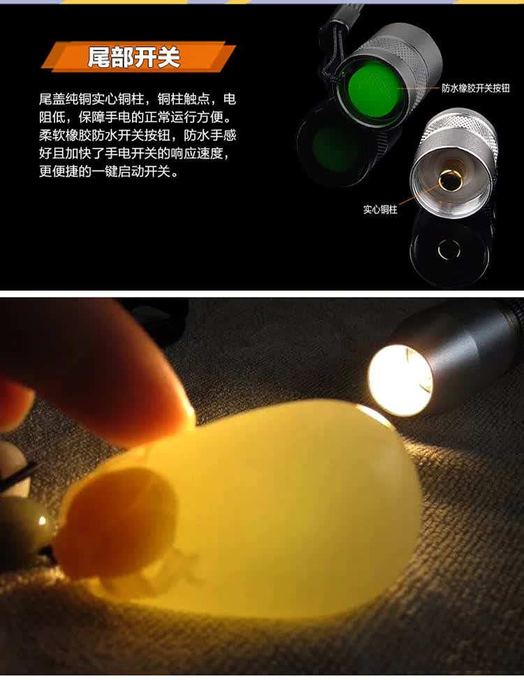 翰光专业照玉石专用强光鉴玉手电筒可充电玉石手电翡翠玉宝石三色光源