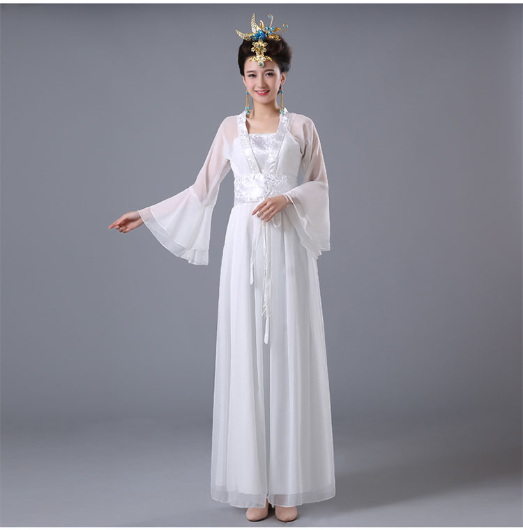 服装女仙女汉服长裙襦裙舞蹈服装 白色 乳白色 小号 适合身高150cm