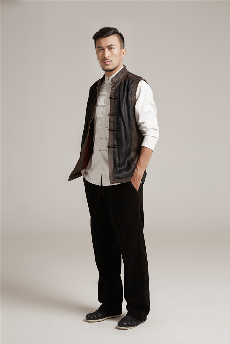 德风堂原创香云纱棉马褂真丝秋冬唐装男马甲中式盘扣坎肩朝贤朝贤xl48