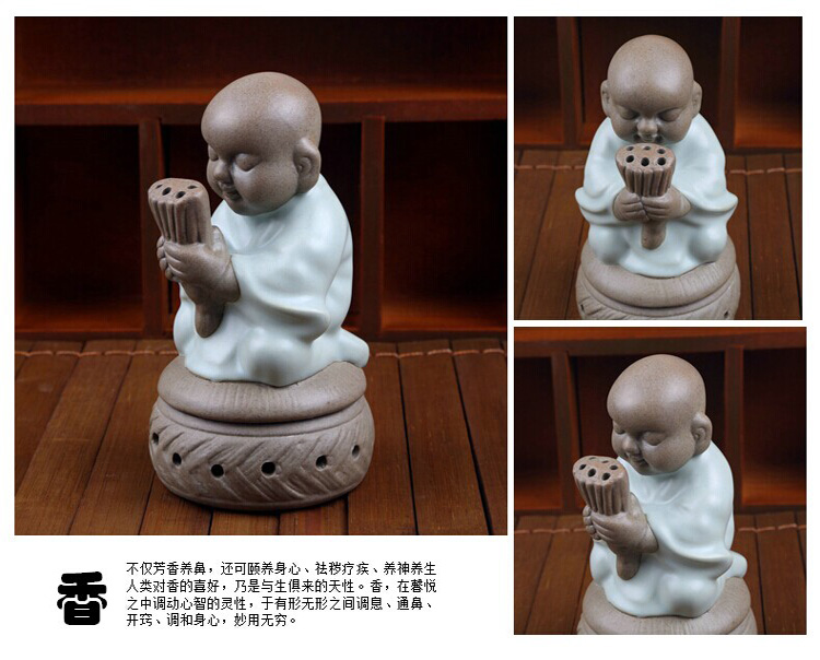 芳夕  许愿小僧香炉汝窑陶瓷沉香檀香炉新款茶道香道创意薰香炉 古黄色