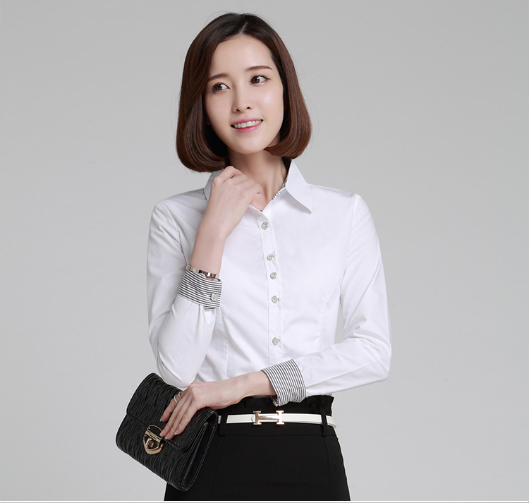 茵特露薇2016春装新款白领职业衬衫女长袖工作服修身百搭OL通勤上衣打底衬衣 白色长袖 4XL