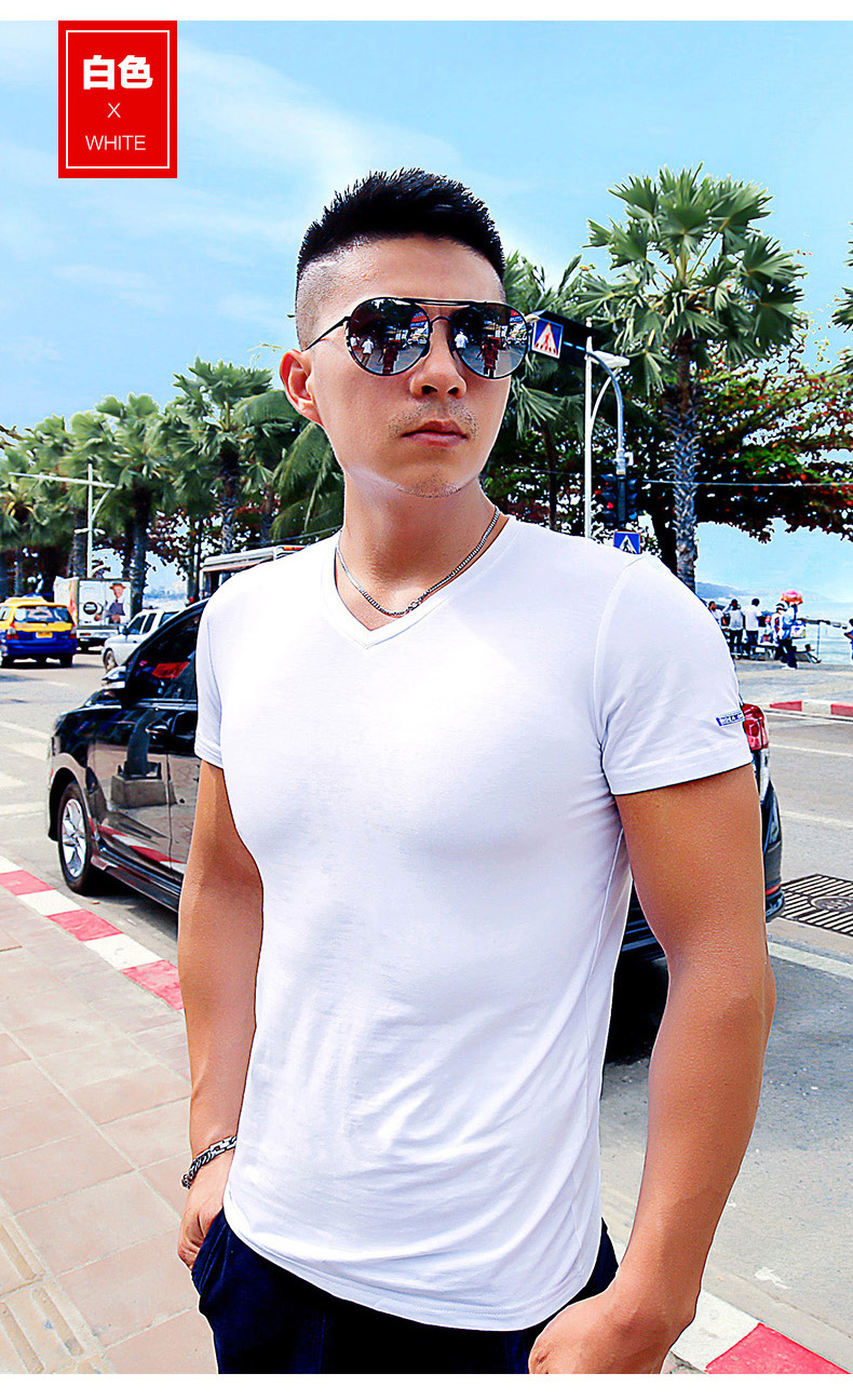 墨立方男士短袖 潮男修身v领纯棉纯色t恤 多色可选 潮流百搭打底衫
